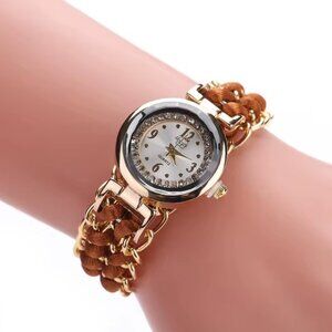 Fashion Women's Rhinestone Quartz Brown Watch Adjustable Wristband Holiday Gift